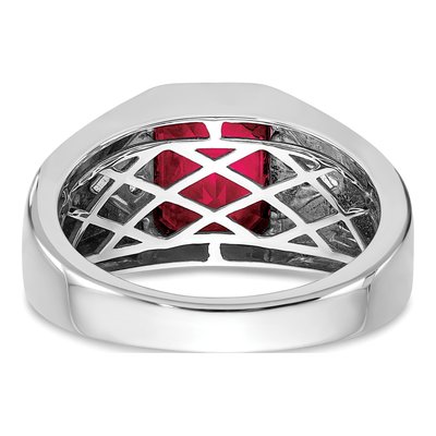 Men's 14K White Gold 1/10 ct tw Lab-Created Ruby & Diamond Emerald-Cut Ring – view 7
