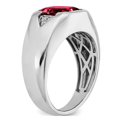 Men's 14K White Gold 1/10 ct tw Lab-Created Ruby & Diamond Emerald-Cut Ring – view 8