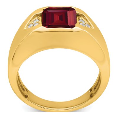 Men's 14K Yellow Gold 1/10 ct tw Lab-Created Ruby & Diamond Emerald-Cut Ring – view 3