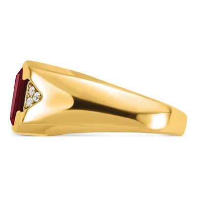 Men's 14K Yellow Gold 1/10 ct tw Lab-Created Ruby & Diamond Emerald-Cut Ring – view 5