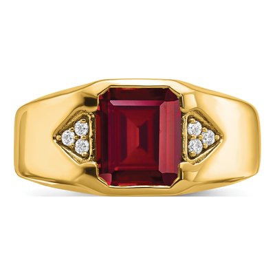 Men's 14K Yellow Gold 1/10 ct tw Lab-Created Ruby & Diamond Emerald-Cut Ring – view 6