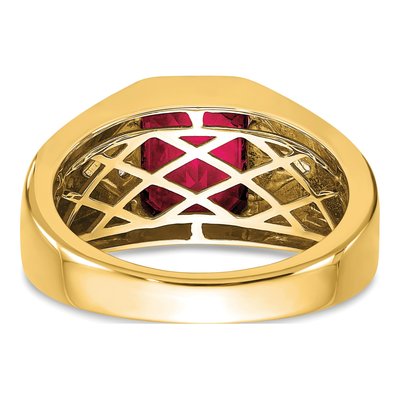 Men's 14K Yellow Gold 1/10 ct tw Lab-Created Ruby & Diamond Emerald-Cut Ring – view 7