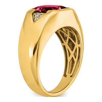 Men's 14K Yellow Gold 1/10 ct tw Lab-Created Ruby & Diamond Emerald-Cut Ring – view 8