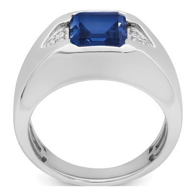 Men's 14K White Gold 1/10 ct tw Lab-Created Sapphire & Diamond Emerald-Cut Ring – view 2