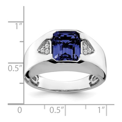 Men's 14K White Gold 1/10 ct tw Lab-Created Sapphire & Diamond Emerald-Cut Ring – view 3