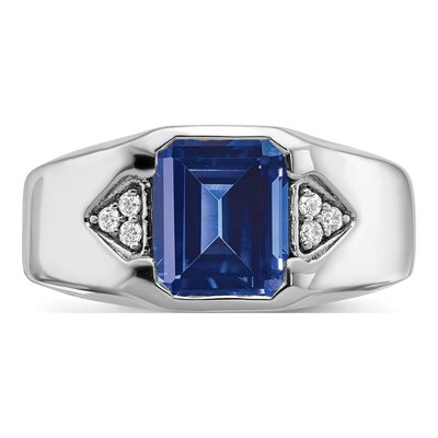 Men's 14K White Gold 1/10 ct tw Lab-Created Sapphire & Diamond Emerald-Cut Ring – view 5
