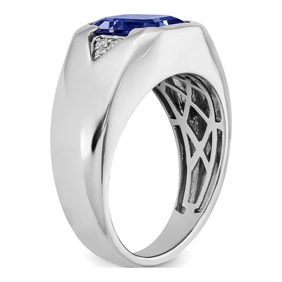 Men's 14K White Gold 1/10 ct tw Lab-Created Sapphire & Diamond Emerald-Cut Ring – view 7