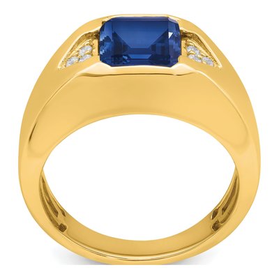 Men's 14K Yellow Gold 1/10 ct tw Lab-Created Sapphire & Diamond Emerald-Cut Ring – view 3