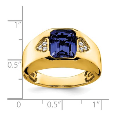 Men's 14K Yellow Gold 1/10 ct tw Lab-Created Sapphire & Diamond Emerald-Cut Ring – view 4