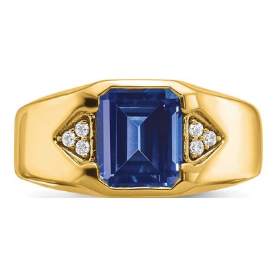 Men's 14K Yellow Gold 1/10 ct tw Lab-Created Sapphire & Diamond Emerald-Cut Ring – view 6
