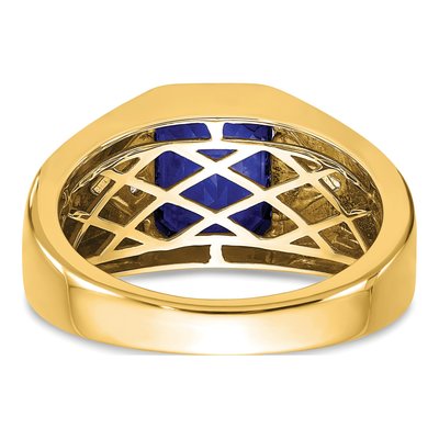 Men's 14K Yellow Gold 1/10 ct tw Lab-Created Sapphire & Diamond Emerald-Cut Ring – view 7