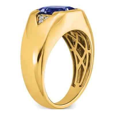 Men's 14K Yellow Gold 1/10 ct tw Lab-Created Sapphire & Diamond Emerald-Cut Ring – view 8