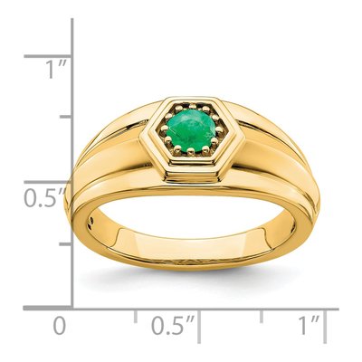 Men's 14K Yellow Gold Emerald Round Ring – view 3