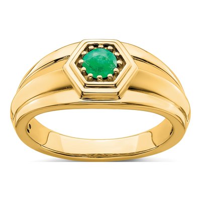 Men's 14K Yellow Gold Emerald Round Ring