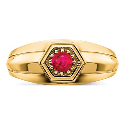 Men's 14K Yellow Gold Ruby Round Ring – view 6