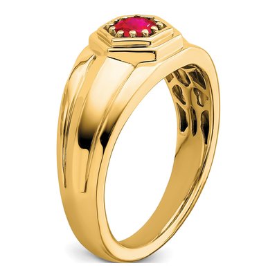 Men's 14K Yellow Gold Ruby Round Ring – view 8