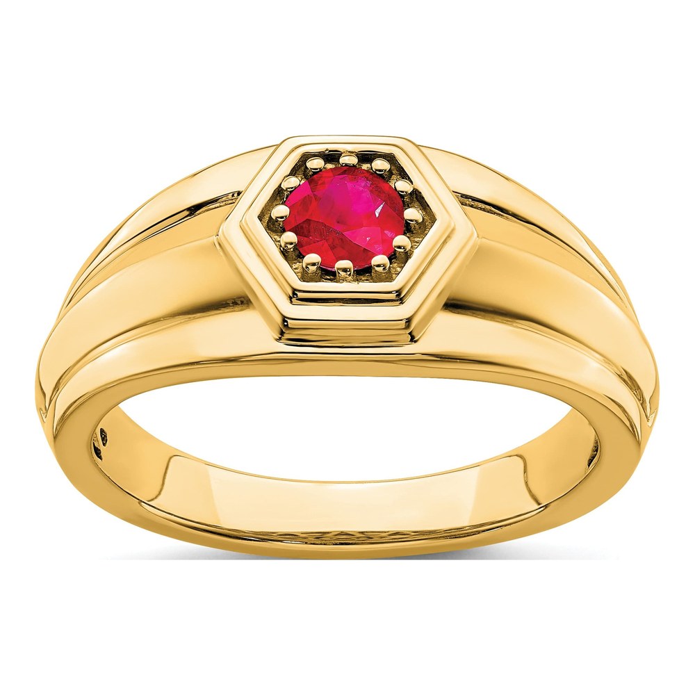 Men's 14K Yellow Gold Ruby Round Ring