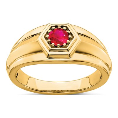 Men's 14K Yellow Gold Ruby Round Ring