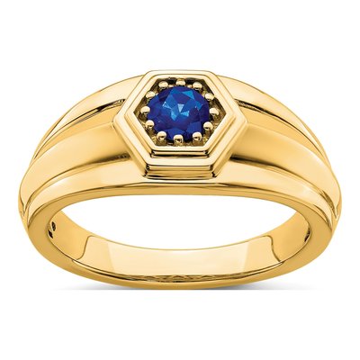 Men's 14K Yellow Gold Sapphire Round Ring