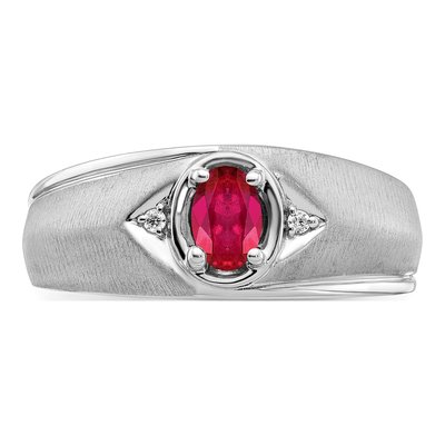 Men's 14K White Gold Ruby & Diamond Oval Ring – view 6