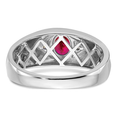Men's 14K White Gold Ruby & Diamond Oval Ring – view 7