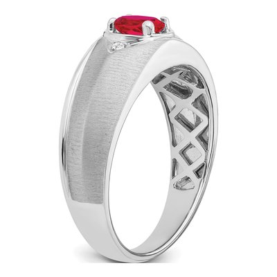 Men's 14K White Gold Ruby & Diamond Oval Ring – view 8