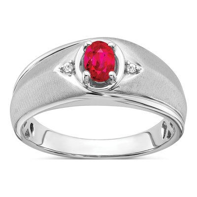 Men's 14K White Gold Ruby & Diamond Oval Ring