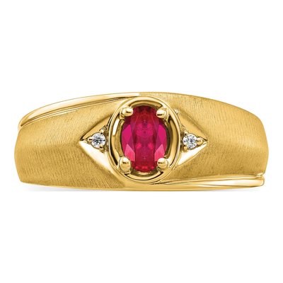 Men's 14K Yellow Gold Ruby & Diamond Oval Ring – view 6