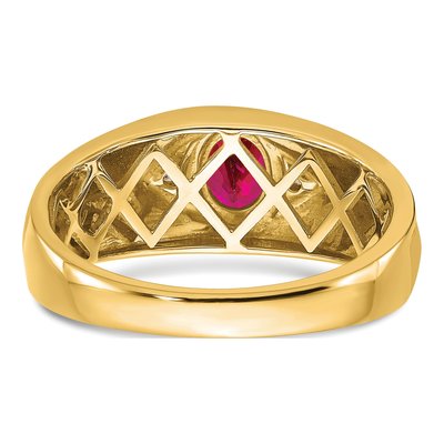 Men's 14K Yellow Gold Ruby & Diamond Oval Ring – view 7