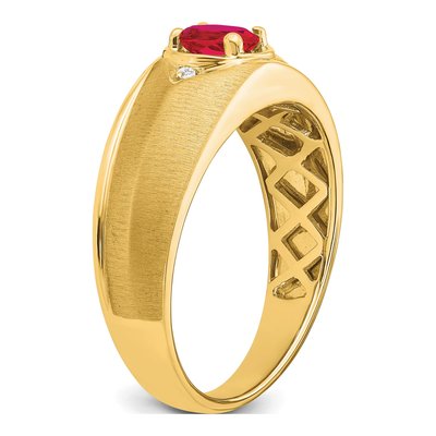 Men's 14K Yellow Gold Ruby & Diamond Oval Ring – view 8