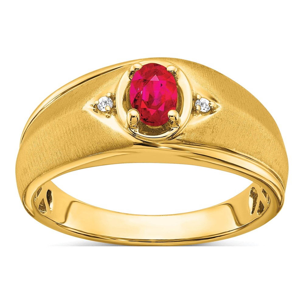 Men's 14K Yellow Gold Ruby & Diamond Oval Ring
