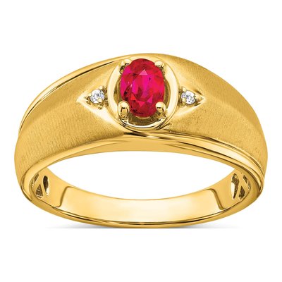Men's 14K Yellow Gold Ruby & Diamond Oval Ring
