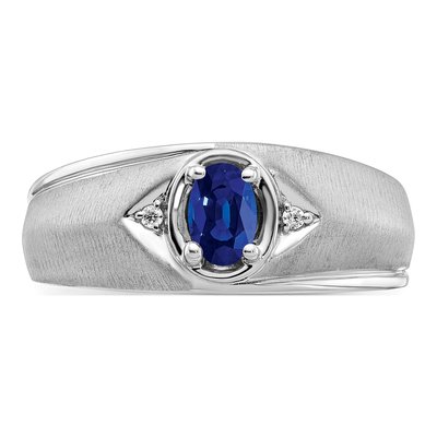 Men's 14K White Gold Sapphire & Diamond Oval Ring – view 6