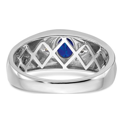Men's 14K White Gold Sapphire & Diamond Oval Ring – view 7