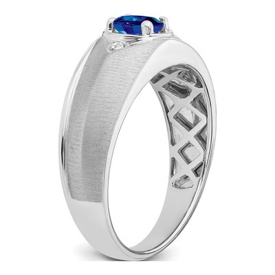 Men's 14K White Gold Sapphire & Diamond Oval Ring – view 8