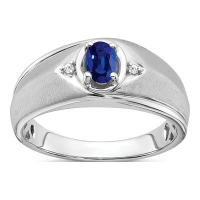 Men's 14K White Gold Sapphire & Diamond Oval Ring