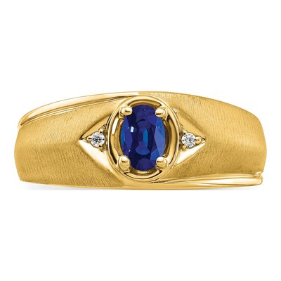Men's 14K Yellow Gold Sapphire & Diamond Oval Ring – view 5