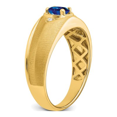 Men's 14K Yellow Gold Sapphire & Diamond Oval Ring – view 7