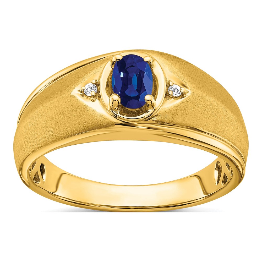 Men's 14K Yellow Gold Sapphire & Diamond Oval Ring