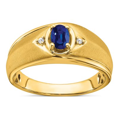 Men's 14K Yellow Gold Sapphire & Diamond Oval Ring