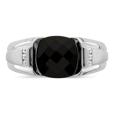 Men's 14K White Gold 1/10 ct tw Onyx & Diamond Cushion Ring – view 6