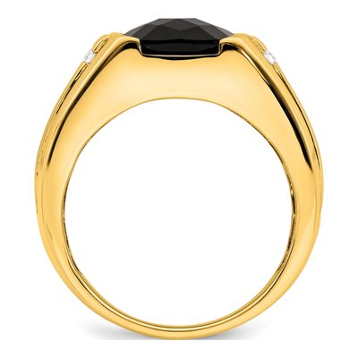 Men's 14K Yellow Gold 1/10 ct tw Onyx & Diamond Cushion Ring – view 3
