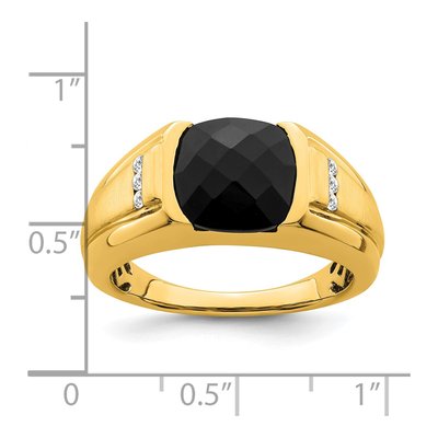 Men's 14K Yellow Gold 1/10 ct tw Onyx & Diamond Cushion Ring – view 4