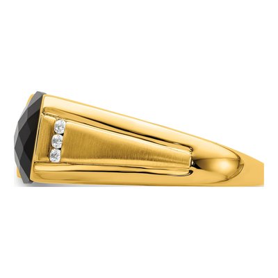 Men's 14K Yellow Gold 1/10 ct tw Onyx & Diamond Cushion Ring – view 5