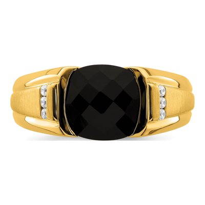 Men's 14K Yellow Gold 1/10 ct tw Onyx & Diamond Cushion Ring – view 6