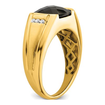 Men's 14K Yellow Gold 1/10 ct tw Onyx & Diamond Cushion Ring – view 8