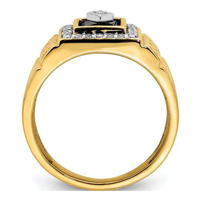 Men's 14K Yellow Gold 1/5 ct tw Onyx & Diamond Rectangle Greek Key Design Ring – view 3