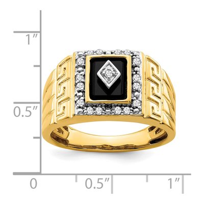 Men's 14K Yellow Gold 1/5 ct tw Onyx & Diamond Rectangle Greek Key Design Ring – view 4