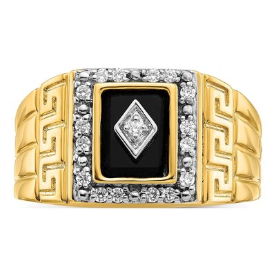 Men's 14K Yellow Gold 1/5 ct tw Onyx & Diamond Rectangle Greek Key Design Ring – view 6