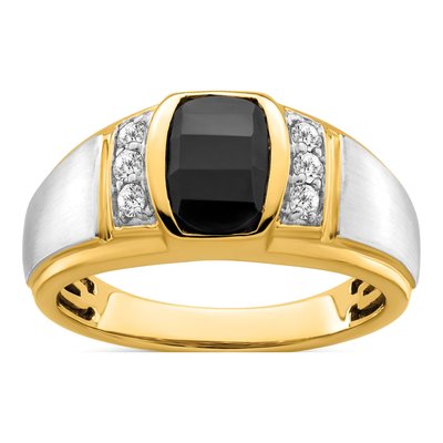 Men's 14K Two-Tone Gold 1/5 ct tw Onyx & Diamond Barrel Ring